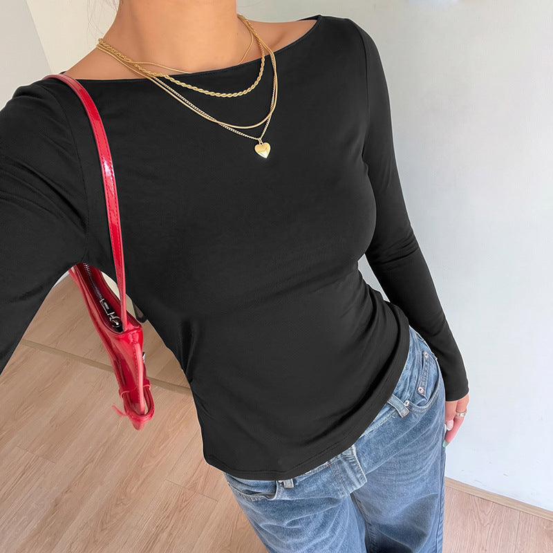Damen Figurnahe Langarm-Strickshirt mit Rundhalsausschnitt und Stretchfit Shop Nory