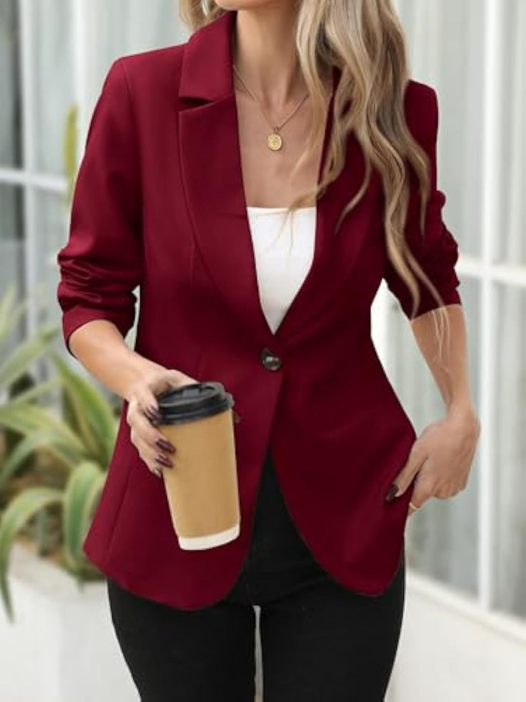 Damen Eleganter Stretch-Blazer mit figurformender Taille, Ein-Knopf und Schalkragen Shop Nory
