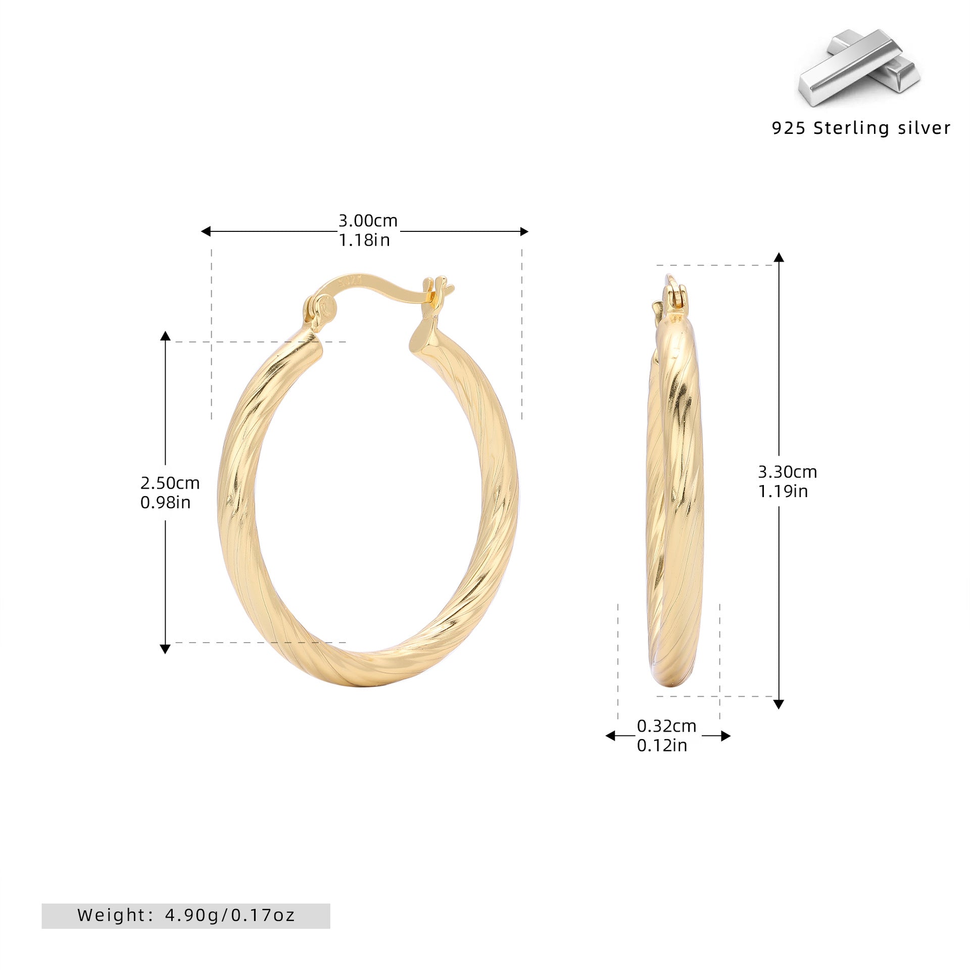 Damen Creolen mit elegantem geschwungenem Design aus hochwertigem 925 Sterling Silber Shop Nory