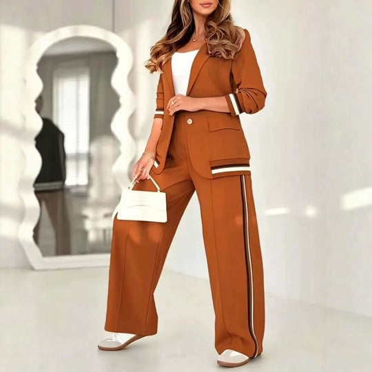 Damen Zweiteiler-Blazer mit weitem Hosenbein und kontrastierenden Seitenstreifen Shop Nory