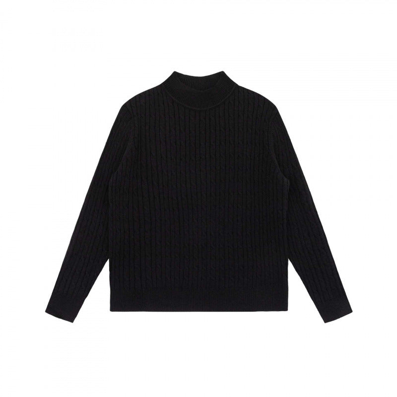 Unisex Oversize Zopfmuster-Pullover mit kurzem Stehkragen und geripptem Saum Shop Nory