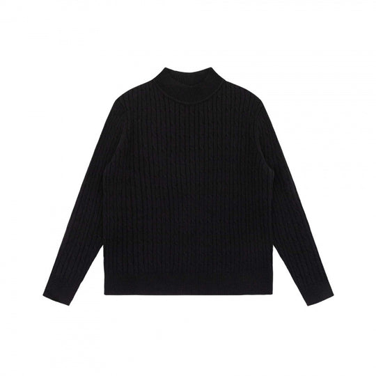 Unisex Oversize Zopfmuster-Pullover mit kurzem Stehkragen und geripptem Saum Shop Nory