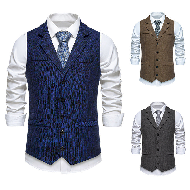 Herren taillierte Fischgrät-Weste mit Reverskragen und klassischer Knopfleiste Shop Nory