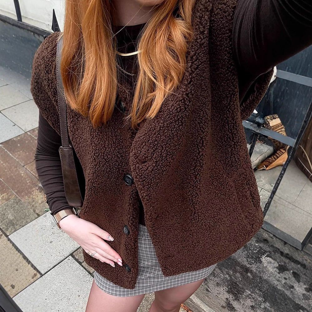 Damen Teddyweste mit Knopfleiste, weichem Teddy-Fleece & gerader Silhouette Shop Nory