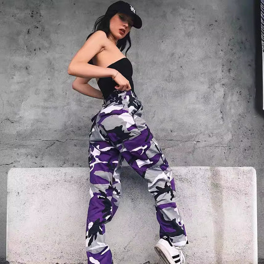 Damen Cargohose mit Camouflage‑Print, elastischem Bund und Beinbündchen Shop Nory