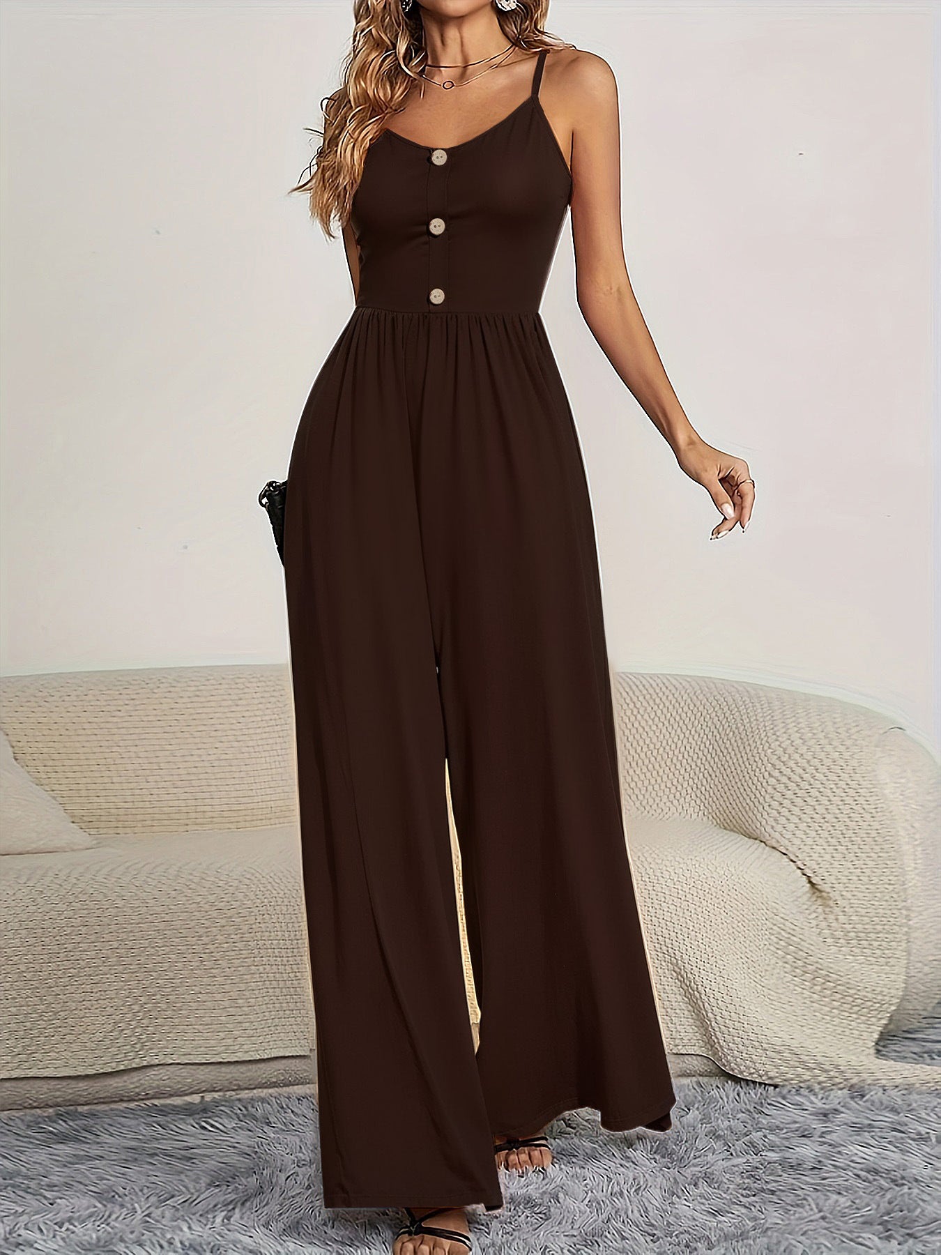 Damen Jumpsuit mit knöpfbarem Oberteil und weitem Bein