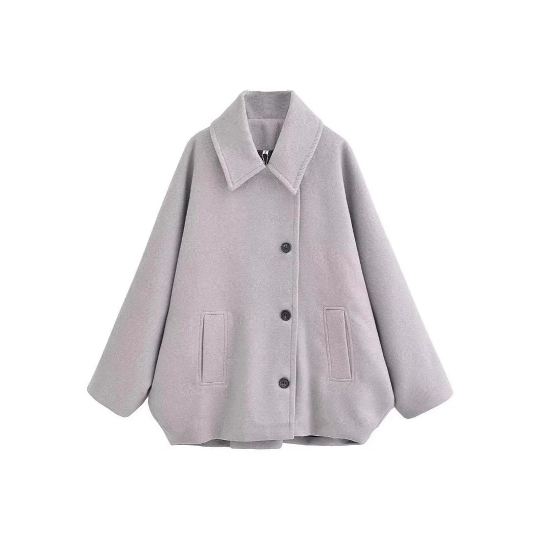 Damen Oversized Wollmix Boxy-Kurzmantel mit Reverskragen und Eingrifftaschen Shop Nory