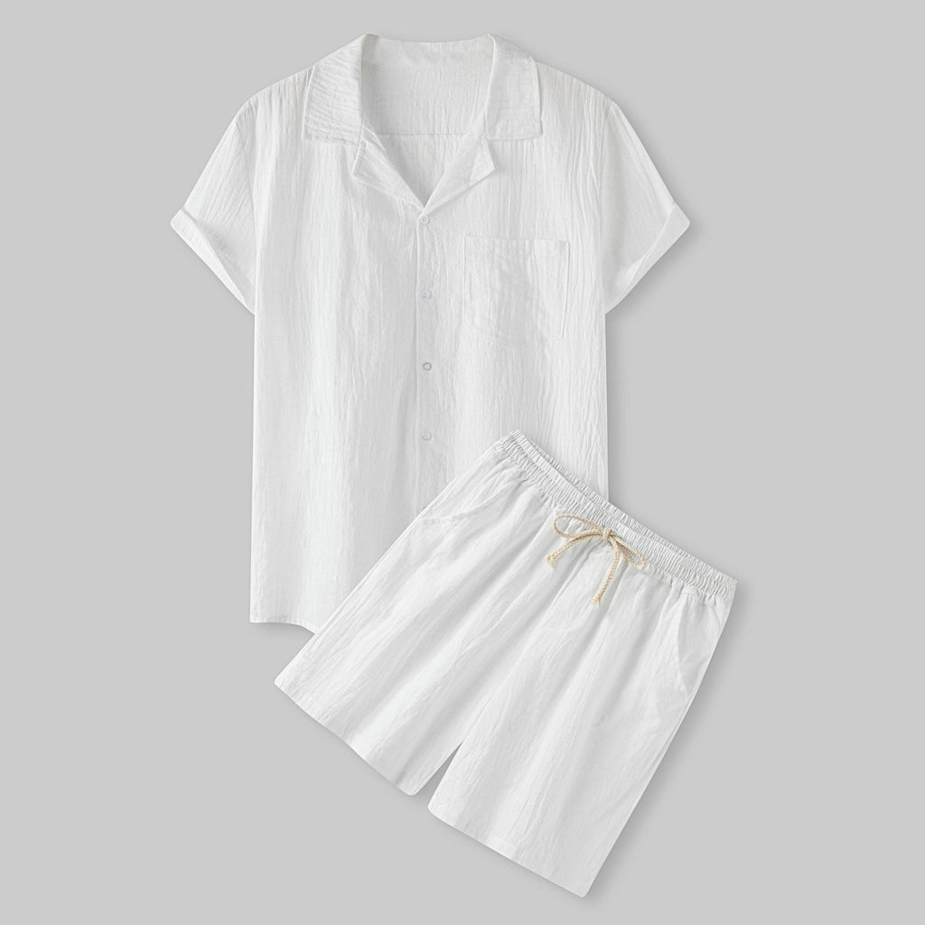 Damen Kurzarm-Pyjama-Set aus leichtem Baumwollmaterial mit praktischer Knopfleiste und elastischem Bund