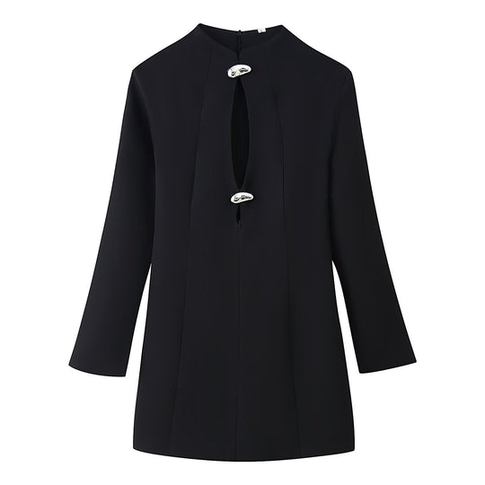 Damen Longline‑Tunika mit zentraler Schlüsselöffnung und Schmuckknöpfen Shop Nory