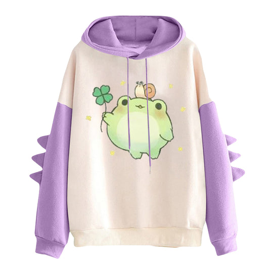 Damen nan Kapuzenpullover mit niedlichem Frosch-Motiv, Kängurutasche und volumigen Ärmelapplikationen Shop Nory