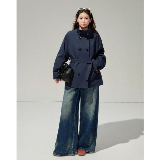 Damen Kurztrenchcoat mit taillierendem Gürtel und doppeltreiher Knopfleiste Shop Nory