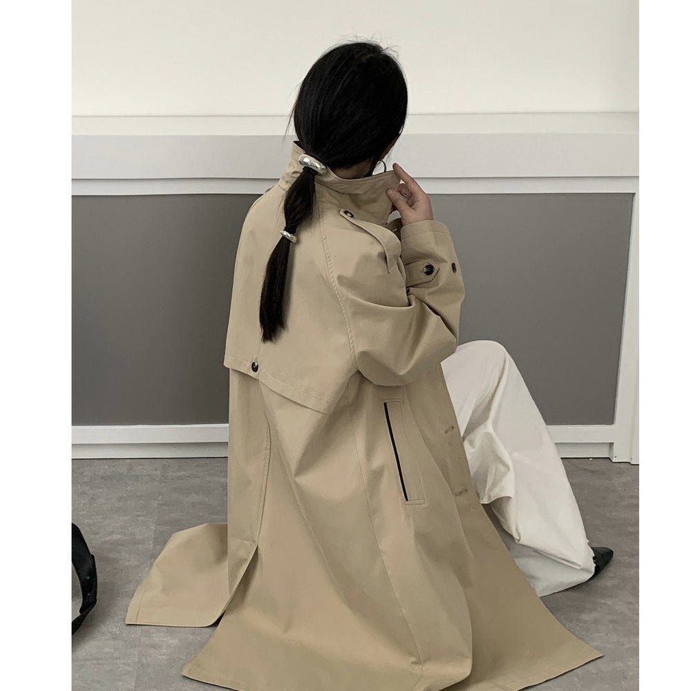 Damen Langer Wasserabweisender Trenchcoat mit Rückencape und Stehkragen Shop Nory