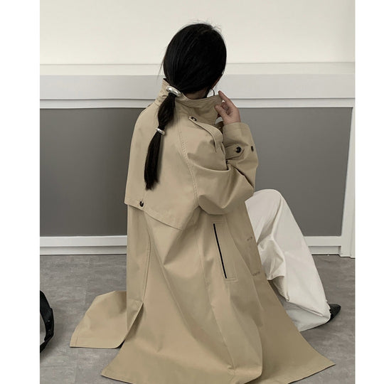 Damen Langer Wasserabweisender Trenchcoat mit Rückencape und Stehkragen Shop Nory