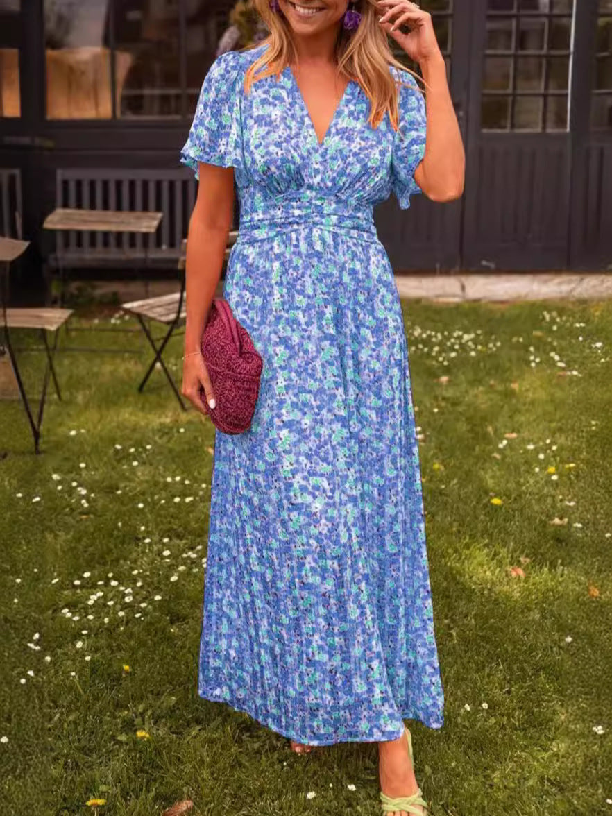 Damen Maxikleid mit floralem Muster und raffinierten Ärmeln