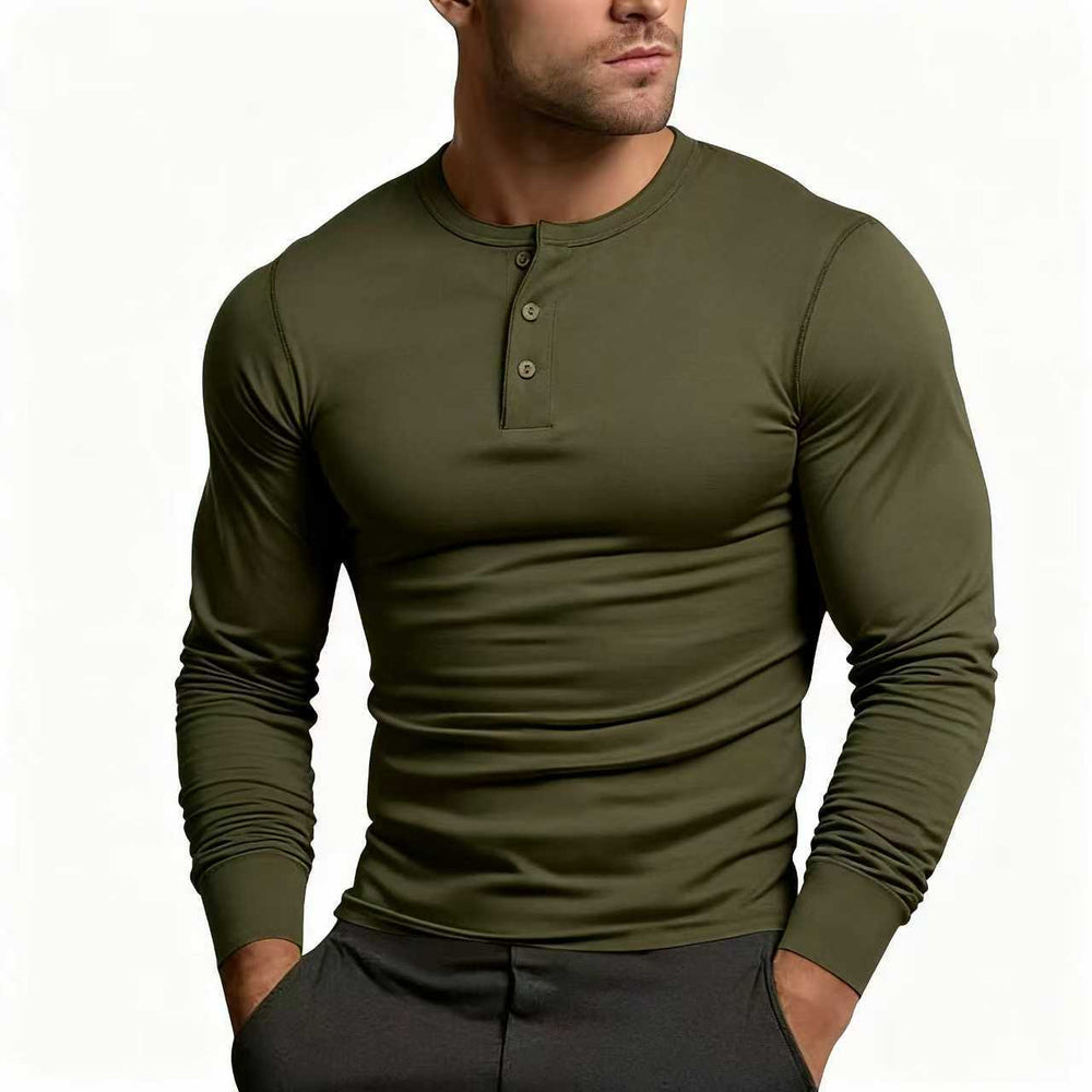 Herren Langarm-Henley-Shirt mit klassischem Knopfdetail und körpernaher Passform