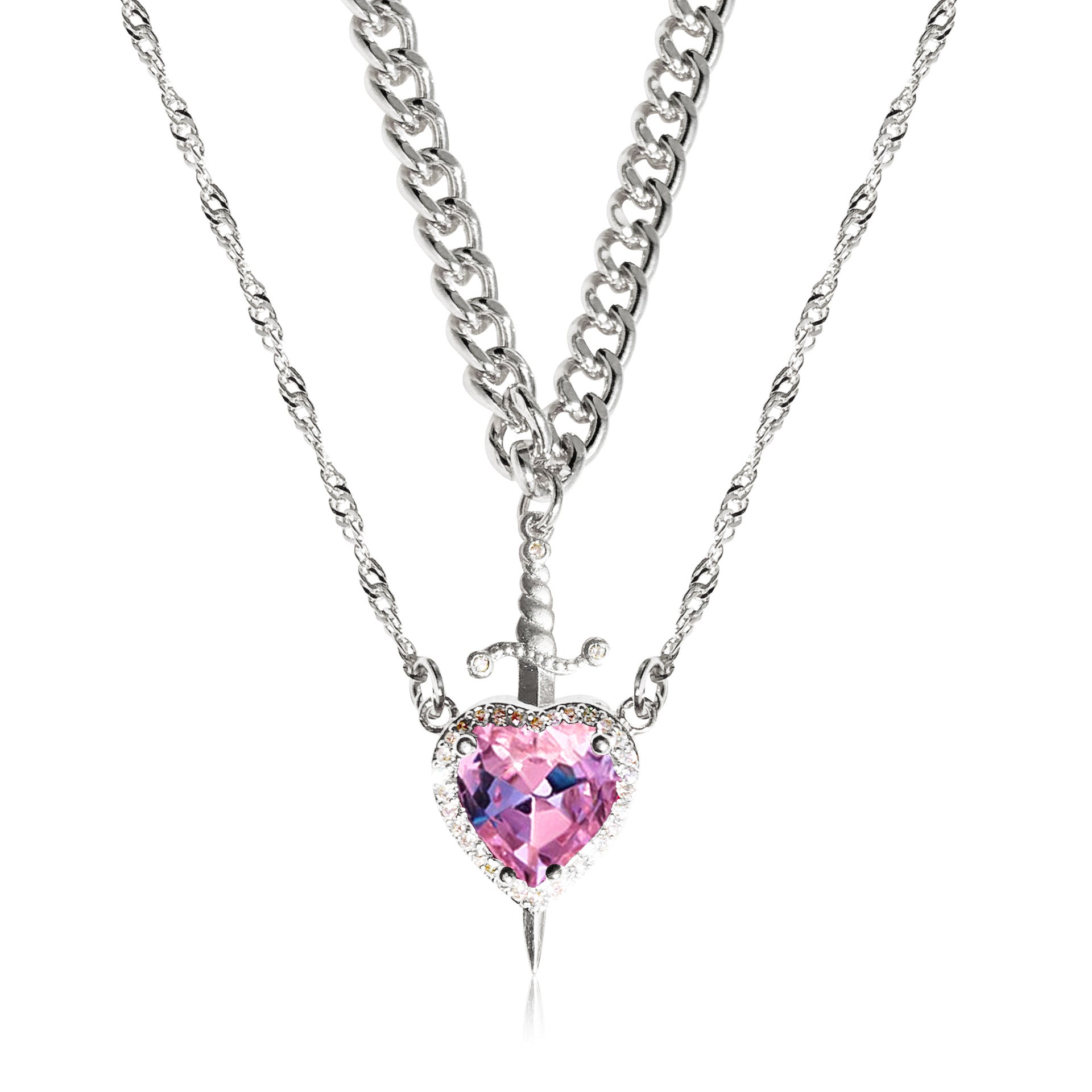 Damen Halskette mit herzförmigem Anhänger und künstlerischem Schwertdesign Shop Nory