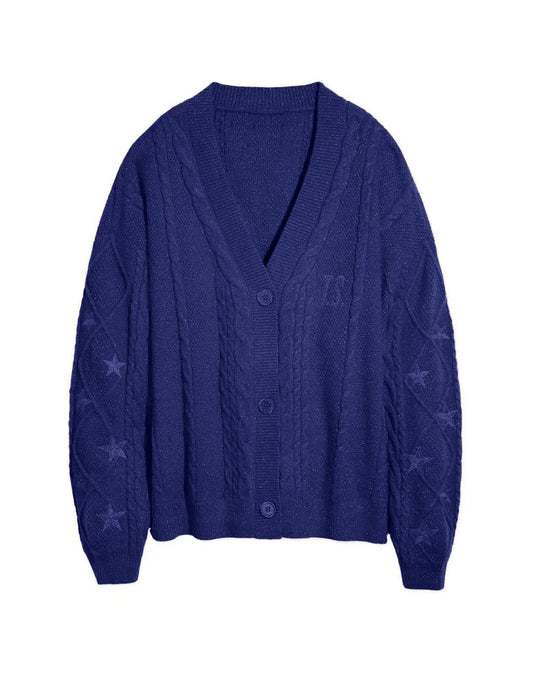 Damen Strickcardigan mit Zopfstrick, Stern‑Stickerei und Glanzfäden Shop Nory