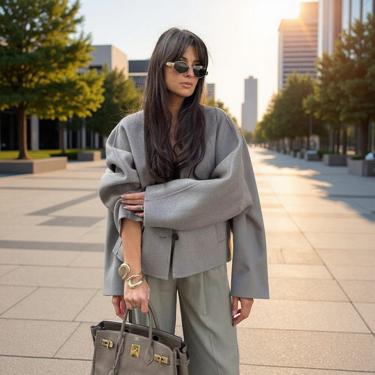 Damen Kurzmantel aus Wollmix mit Oversize‑Silhouette, V‑Ausschnitt und Zweiknopfverschluss Shop Nory