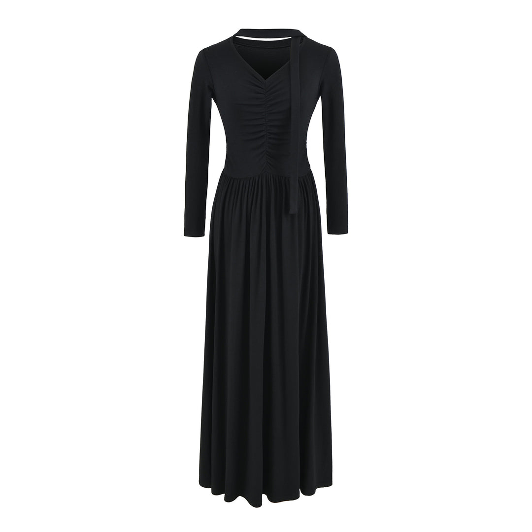 Damen Langes Jersey-Maxikleid mit Raffung, V-Ausschnitt und Bindeschal Shop Nory