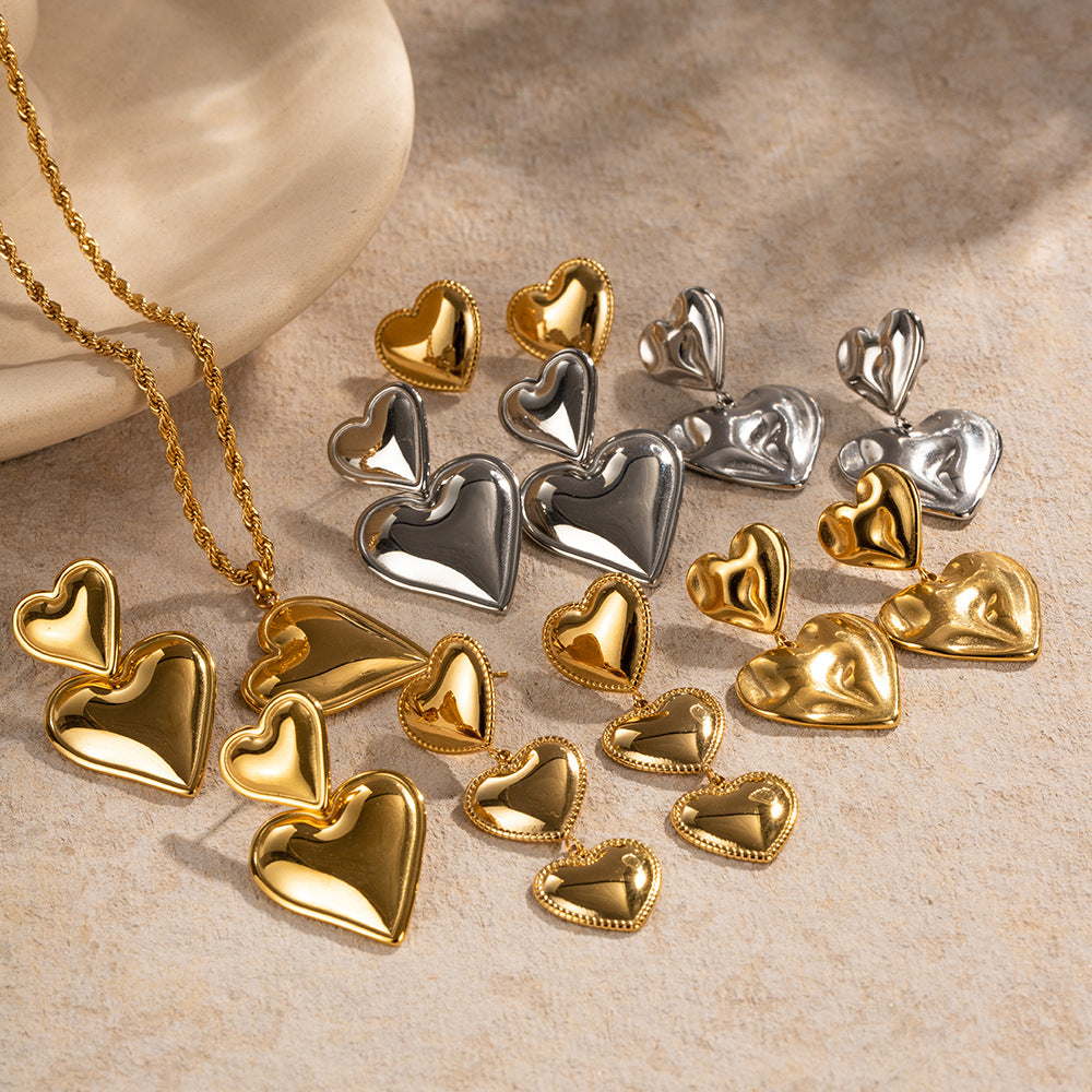 Damen Ohrhänger mit dreifachem Herzdesign Shop Nory