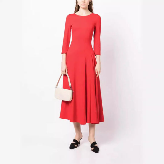 Damen Elegantes Midikleid mit tailliertem A-Linien-Schnitt und dreiviertel Ärmeln Shop Nory