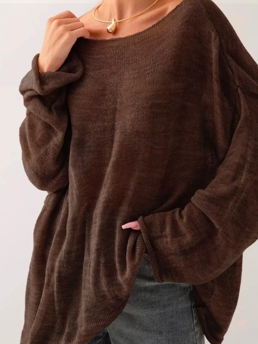 Damen luftige Strickbluse mit offenen Schultern und weiten Ärmeln