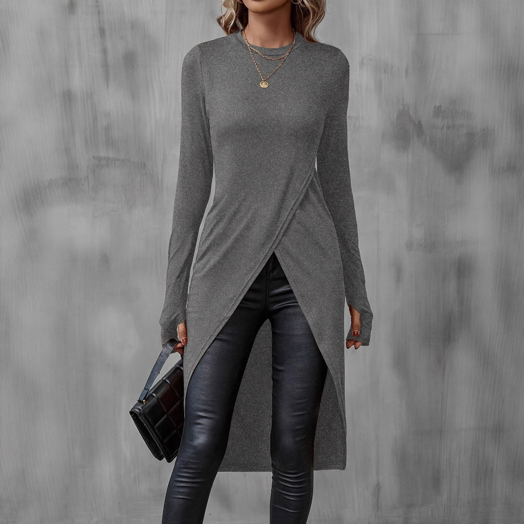 Damen Asymmetrische Langarm-Tunika mit Wickel-Saum Shop Nory