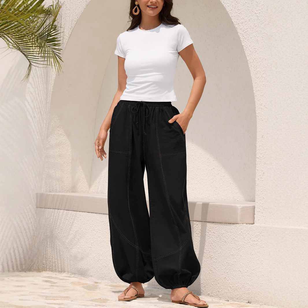 Damen Weite Haremhose mit Kordelzug, aufgesetzten Taschen und elastischem Knöchelabschluss Shop Nory