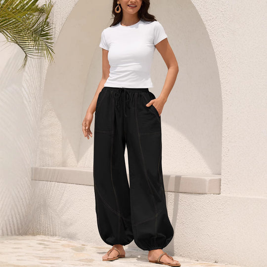 Damen Weite Haremhose mit Kordelzug, aufgesetzten Taschen und elastischem Knöchelabschluss Shop Nory