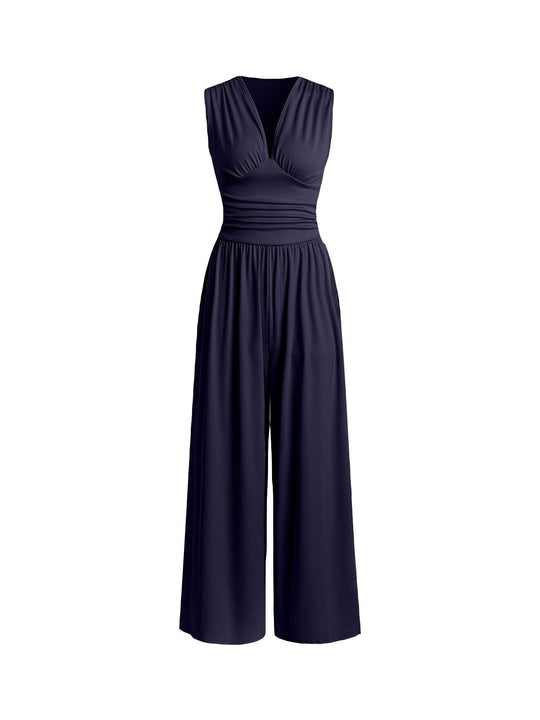 Damen Jumpsuit Palazzo Bein mit Taille