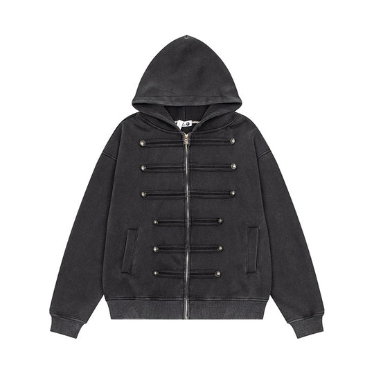 Damen Kapuzen-Sweatjacke mit dekorischer Doppelknopfleiste und Reißverschluss Shop Nory