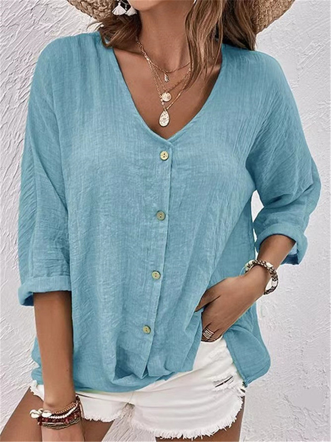Damen lässige Bluse mit Knopfdetail und weitem Schnitt