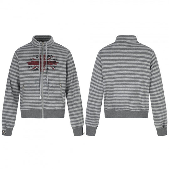 Unisex Gestreifter Zip-Hoodie mit Troyerkragen, Brust-Print und Reißverschlusstaschen Shop Nory