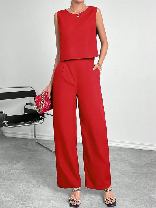 Damen Zweiteiler Set mit modernem Oberteil und weitem Hose