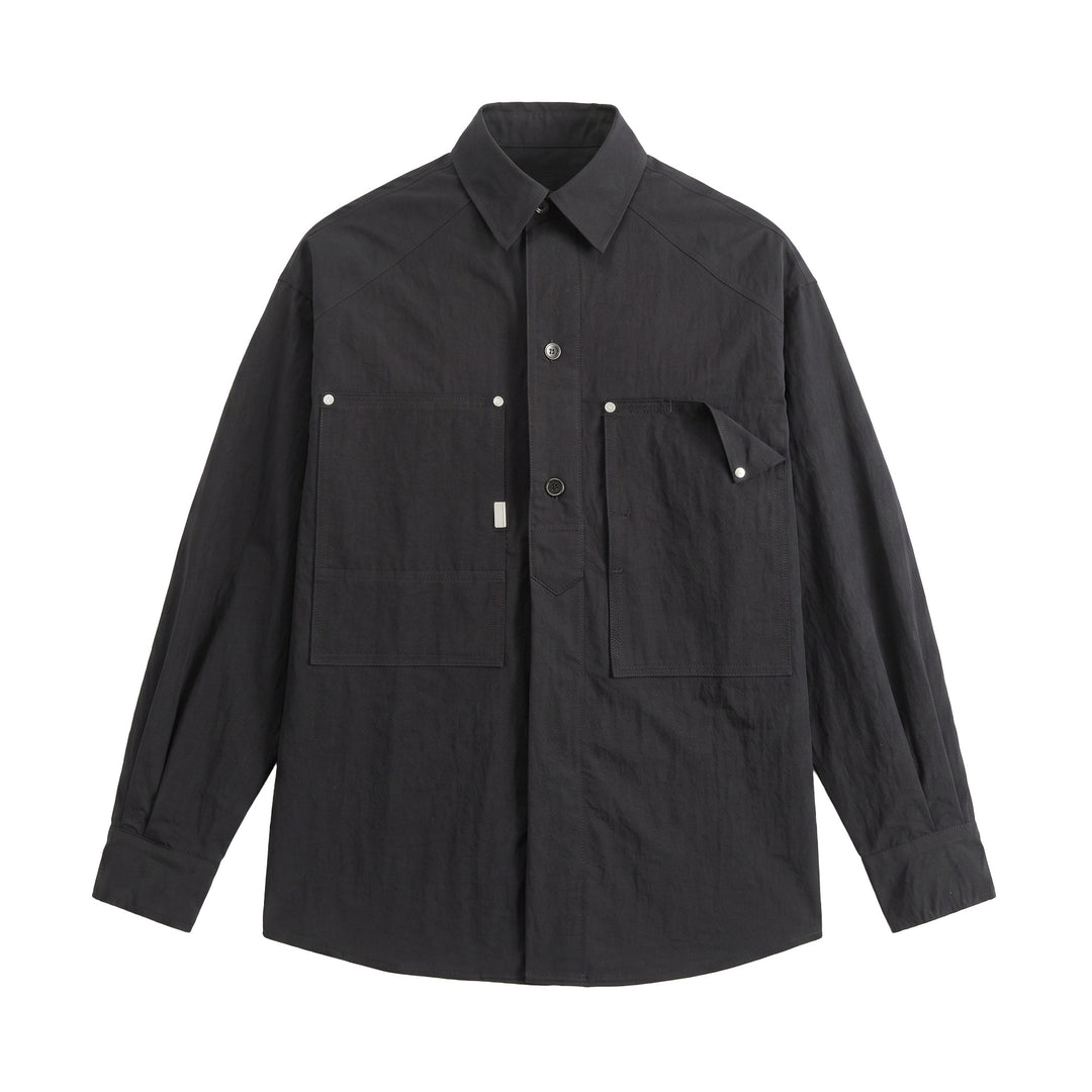 Herren Utility‑Hemdjacke mit oversized Passform, aufgesetzten Taschen und verdeckter Knopfleiste Shop Nory
