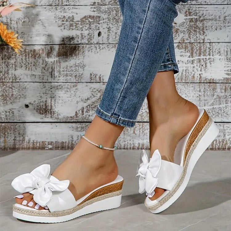 Damen Wedge-Sandaletten mit dekorativem Schleifendetail Shopnory