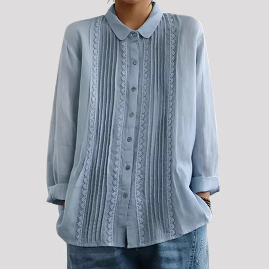 Damen Elegante Bluse mit feinen Falten und Spitzenbesatz