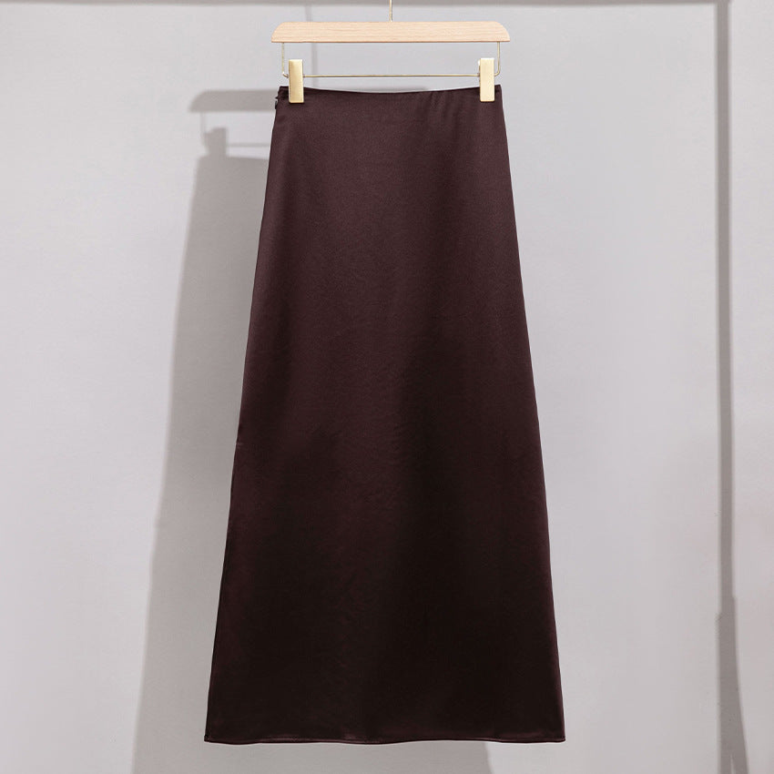 Damen Langer eleganter Satin-Biaisrock mit hohem Bund und fließender Silhouette Shop Nory