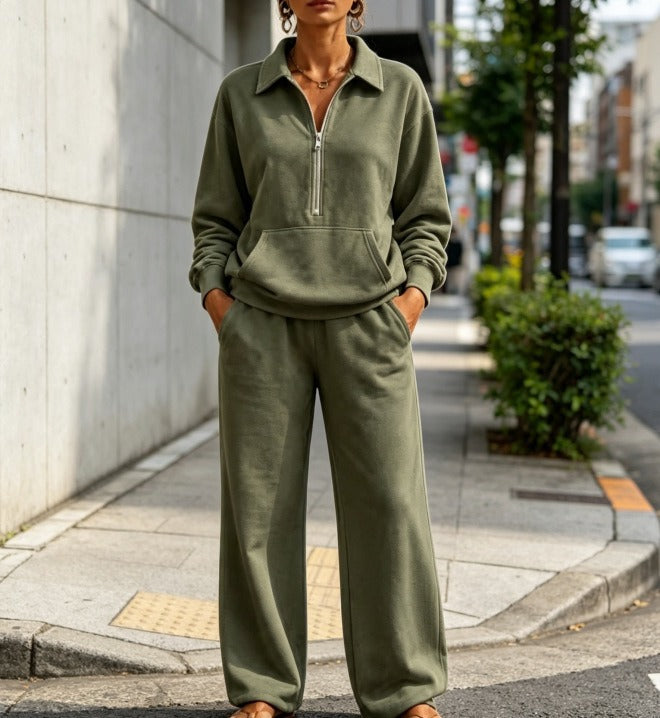 Damen Lässiges Sweat-Set mit Halbzip-Pullover und weiter Jogginghose Shop Nory