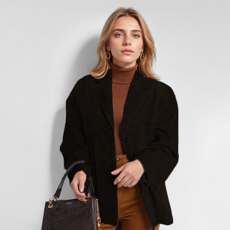 Damen nan Oversize Wildlederblazer mit Reverskragen und aufgesetzten Taschen Shop Nory