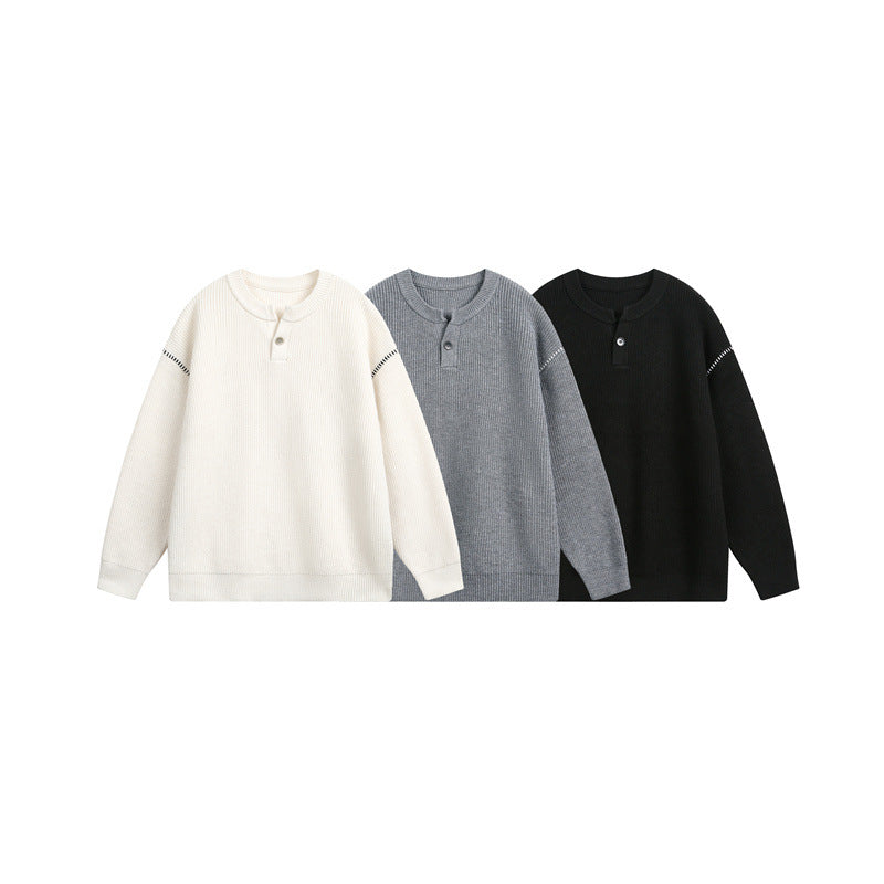 Unisex Grobstrick-Henley-Pullover mit Knopfleiste und Drop-Shoulder Shop Nory