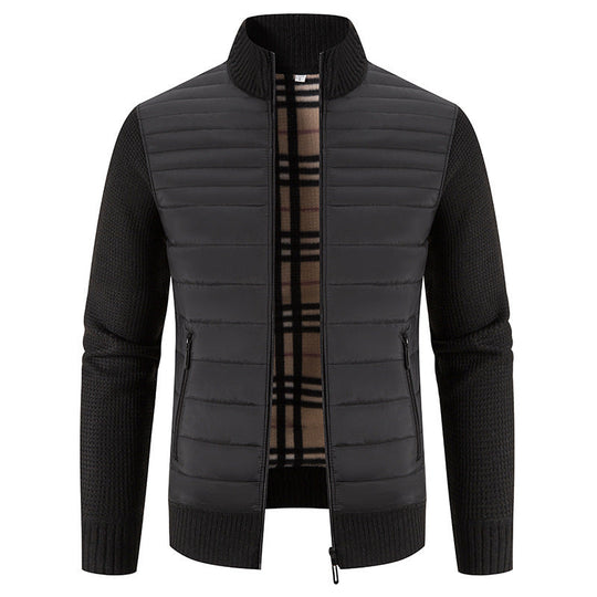Herren Steppjacke mit modernem Strickärmeln und hohem Kragen