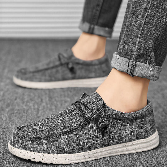 Herren lässiger Mokassin-Slipper aus Leinenstoff mit gepolsterter Komfortsohle und elastischem Schnürzug Shopy Nory