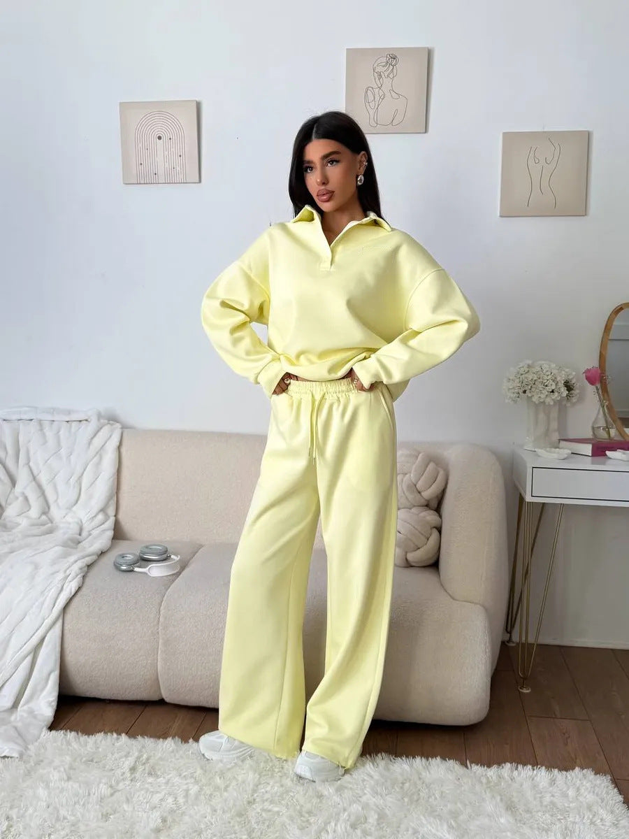 Damen weites Polo-Lounge-Set mit elastischem Tunnelzugbund und Wide‑Leg-Jogginghose Shop Nory