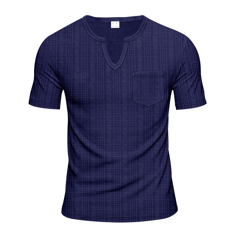 Herren Kurzarm V-Ausschnitt T-Shirt mit Brusttasche