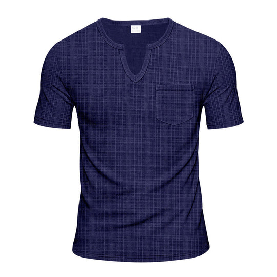 Herren Kurzarm V-Ausschnitt T-Shirt mit Brusttasche