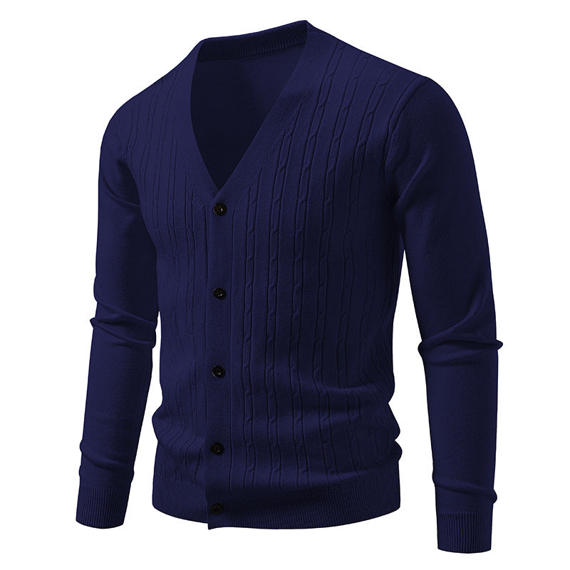 Herren Feinstrick-Cardigan mit tiefem V-Ausschnitt schmaler Passform und vertikalem Zopfstrick Shop Nory