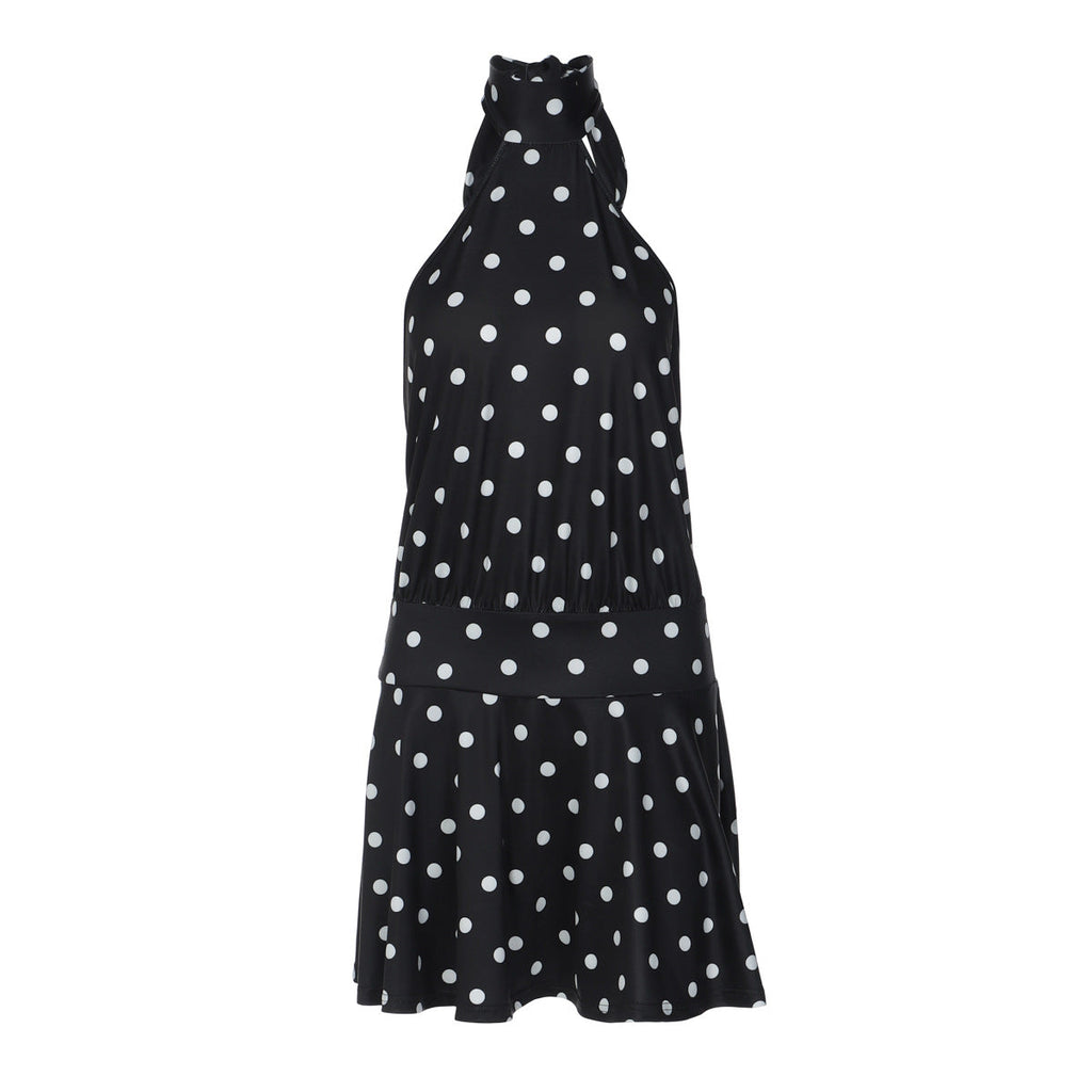 Damen luftiges Spitzenkleid mit Halterneck und punktuellem Muster