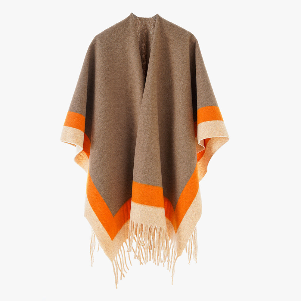 Damen Jacquard Überwurfcape aus feinem Strick mit Paisley-Bordüre Shop Nory