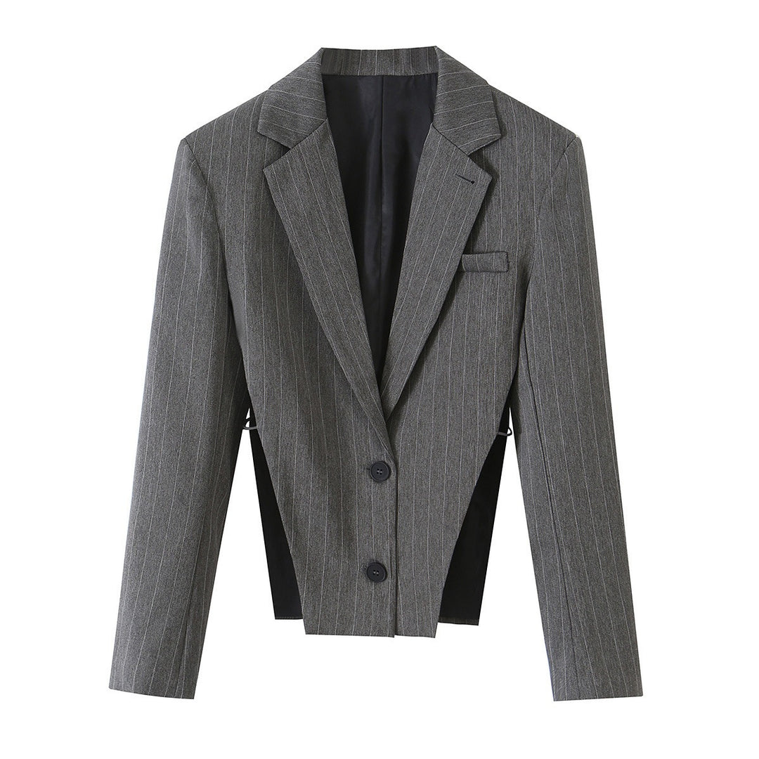 Damen Kurzgeschnittener Nadelstreifen-Blazer mit seitlichen Cut-Outs und Schnürdetail Shop Nory